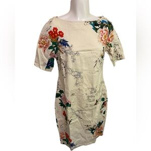 Zara Cotton Floral Boat Neck Bodycon Sheath Dress
